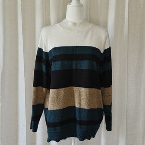The Slope Striped Sweater in Tan, Black, and Green